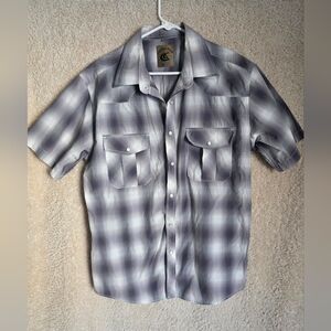 Men's Plaid Button Down Shirt - Gray and White